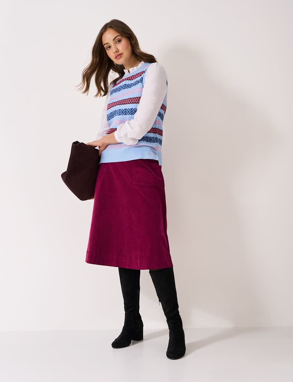 Crew Clothing Women's Cord Midi A-Line Skirt - 8 - Medium Red - Available at M&S