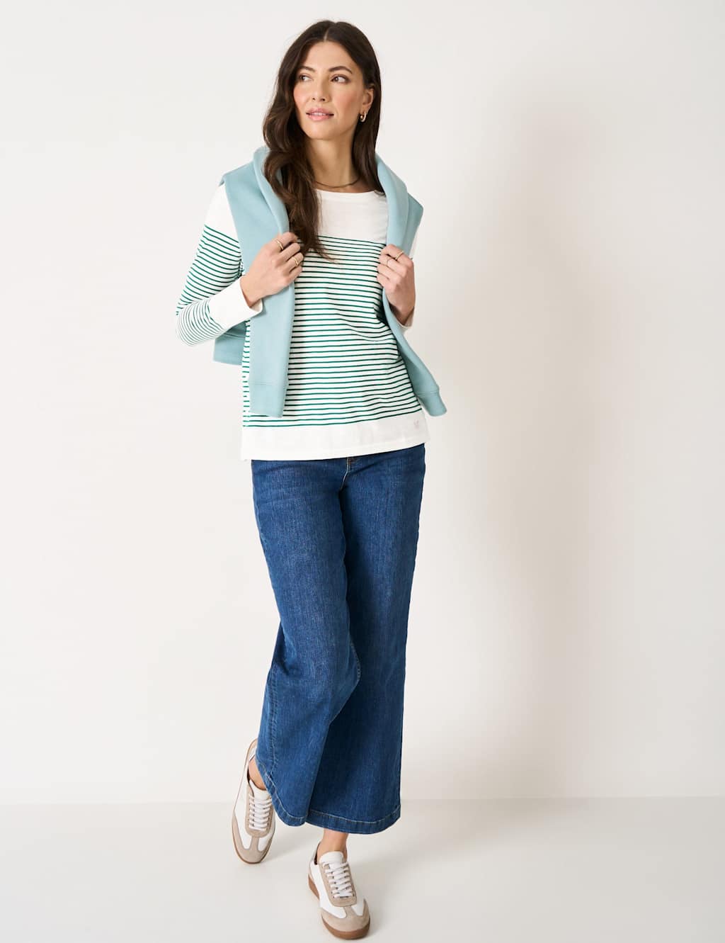 Crew Clothing Pure Cotton Striped Top Green Mix
