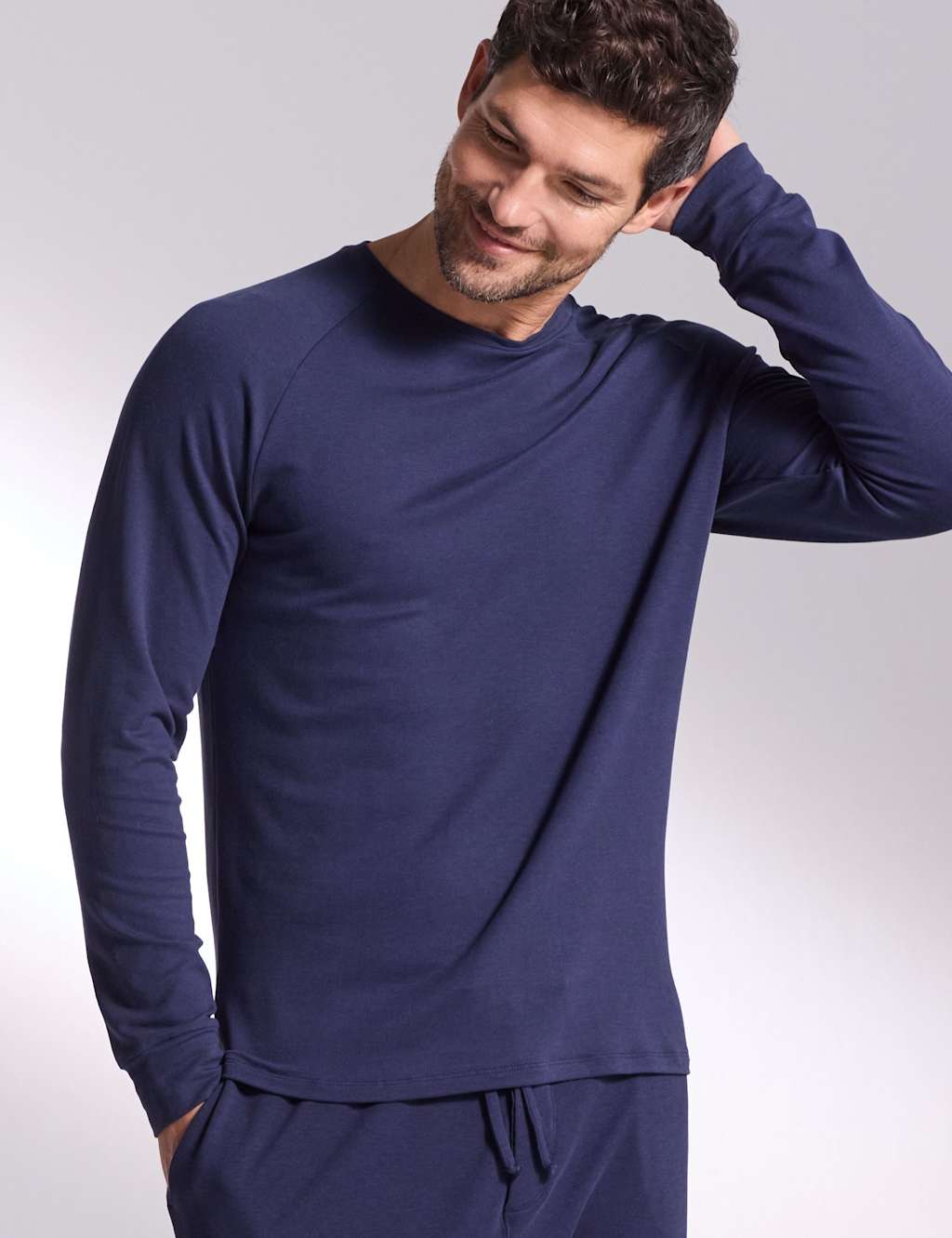 David Gandy Wellwear Men's Luxury Lyocell Rich Lounge Top - XL - Navy - Available at M&S