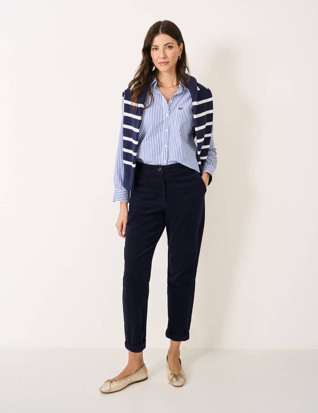 Crew Clothing Cotton Rich Cord Tapered Trousers Navy