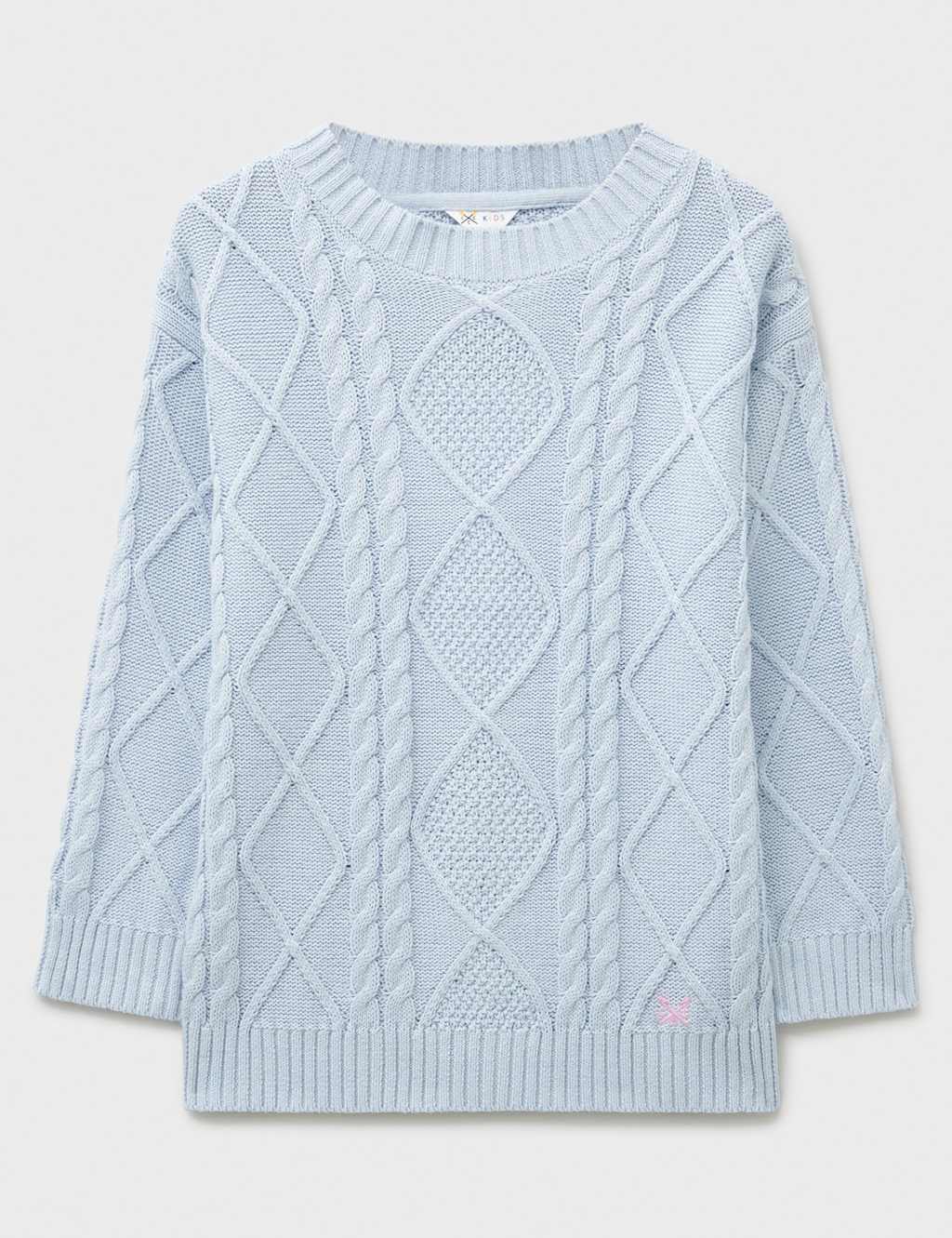 Crew Clothing Pure Cotton Cable Knit Jumper (3-12 Yrs) Light Blue