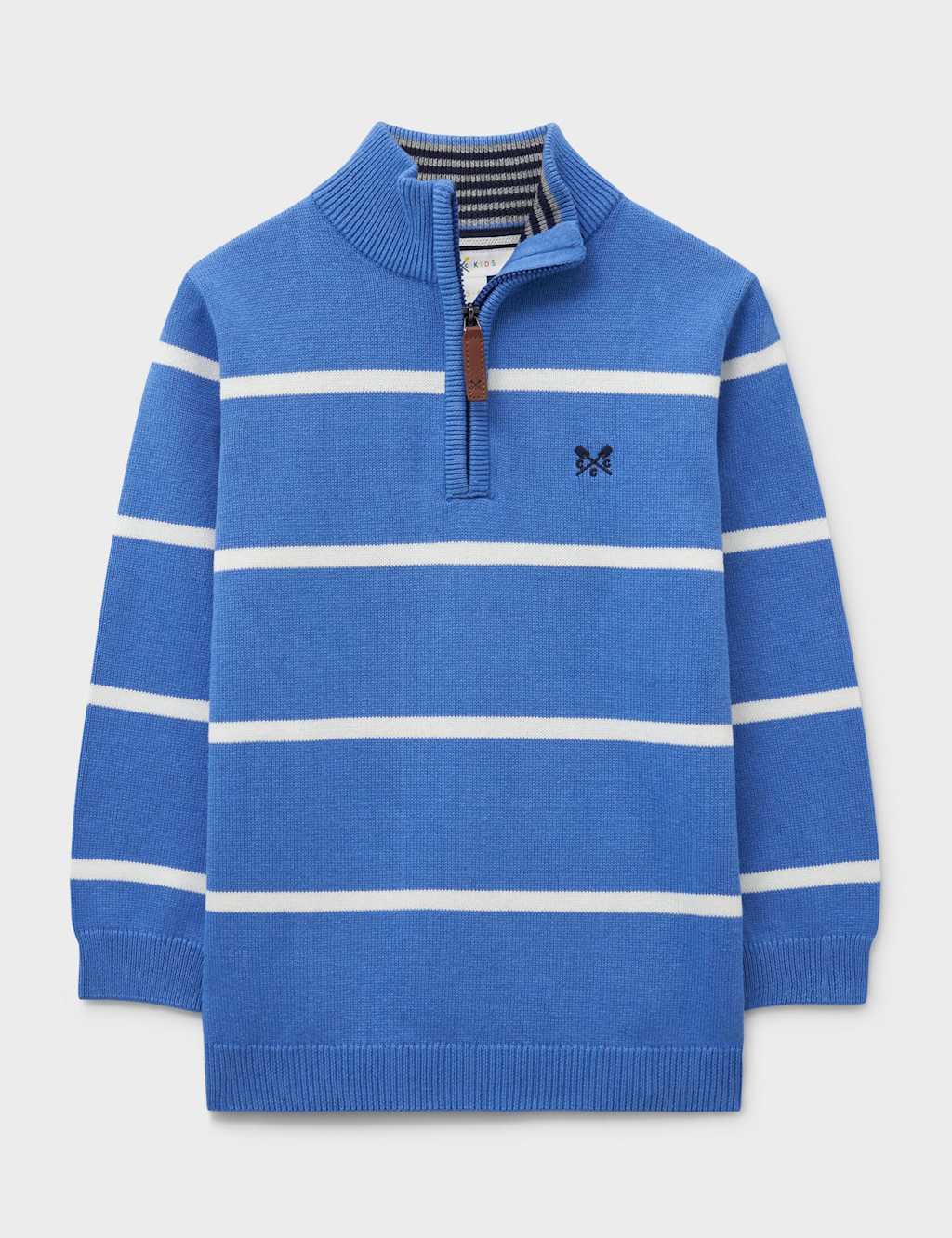 Crew Clothing Pure Cotton Striped Half Zip Jumper (3-12 Yrs) Blue Mix