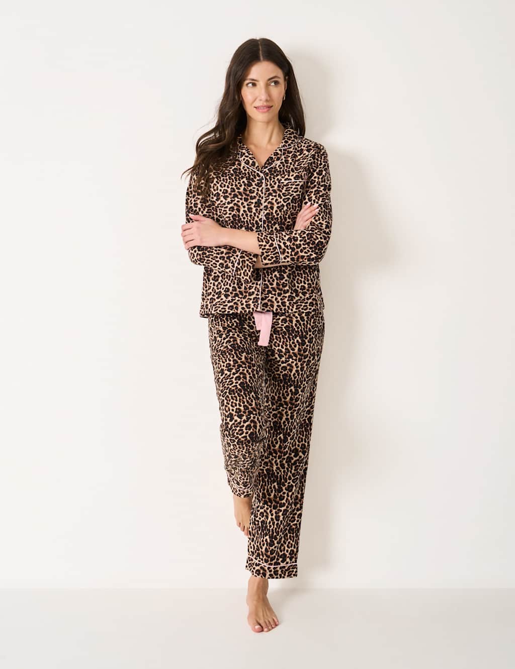 Crew Clothing Pure Cotton Animal Print Pyjama Set Brown Mix