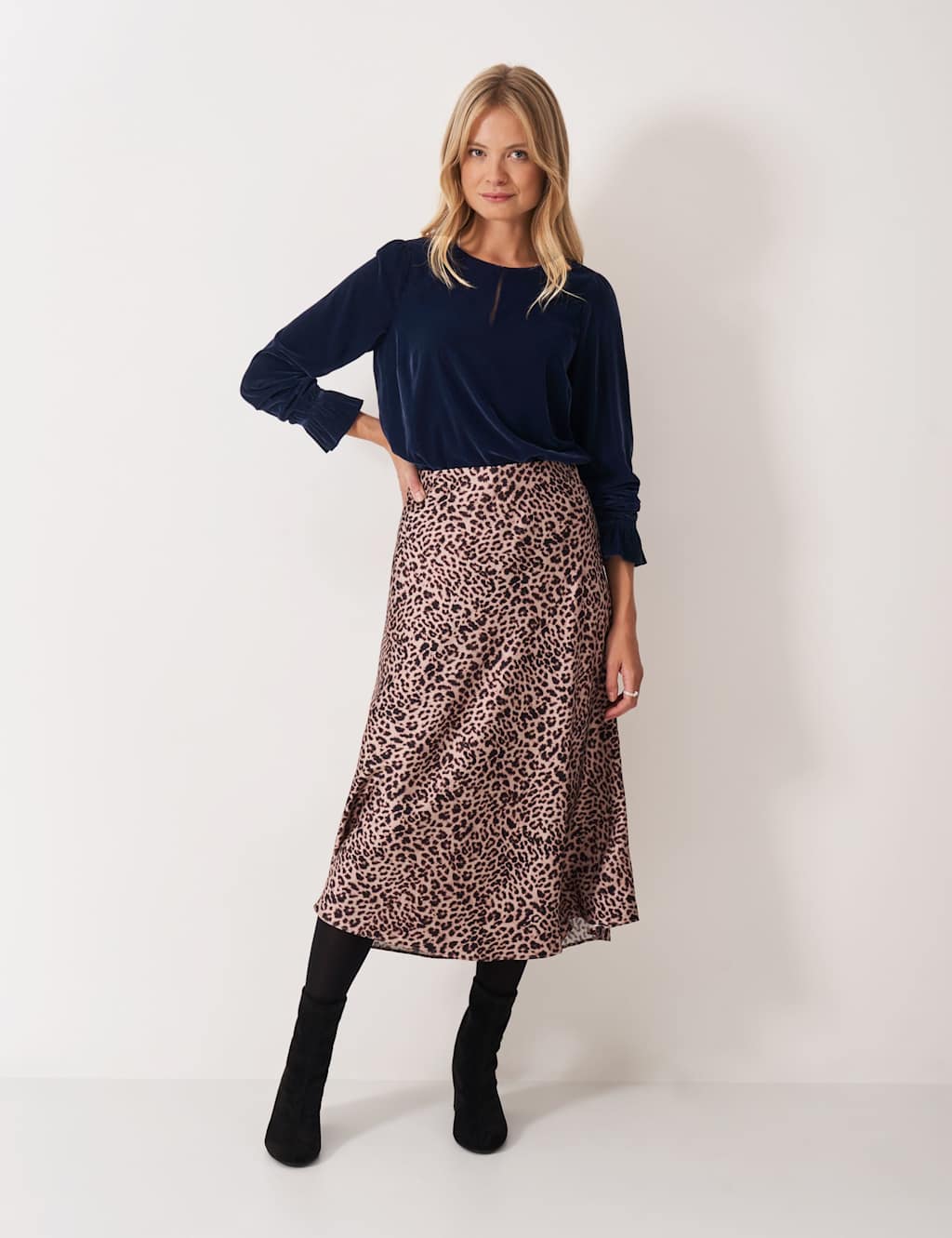 Crew Clothing Velvet Keyhole Detail Blouse Navy