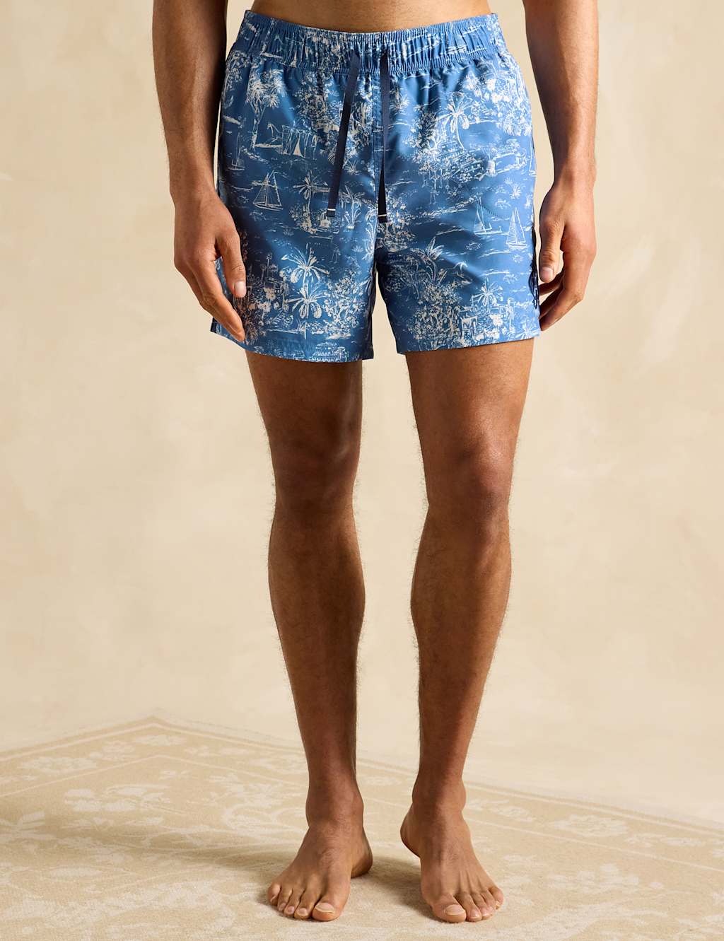 Tropical Scene Print Drawstring Swim Shorts
