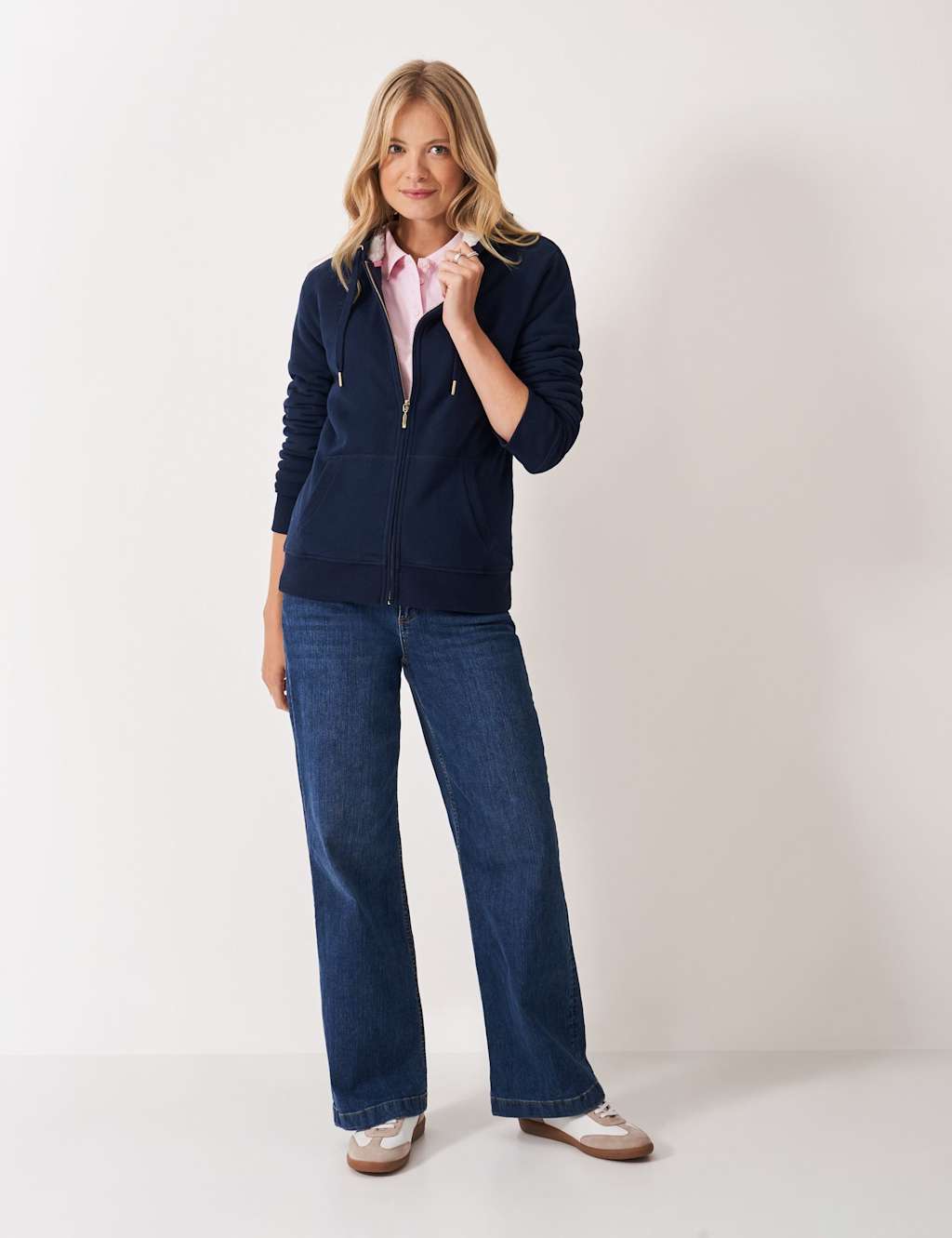 Crew Clothing Borg Lined Zip-Up Hoodie Navy