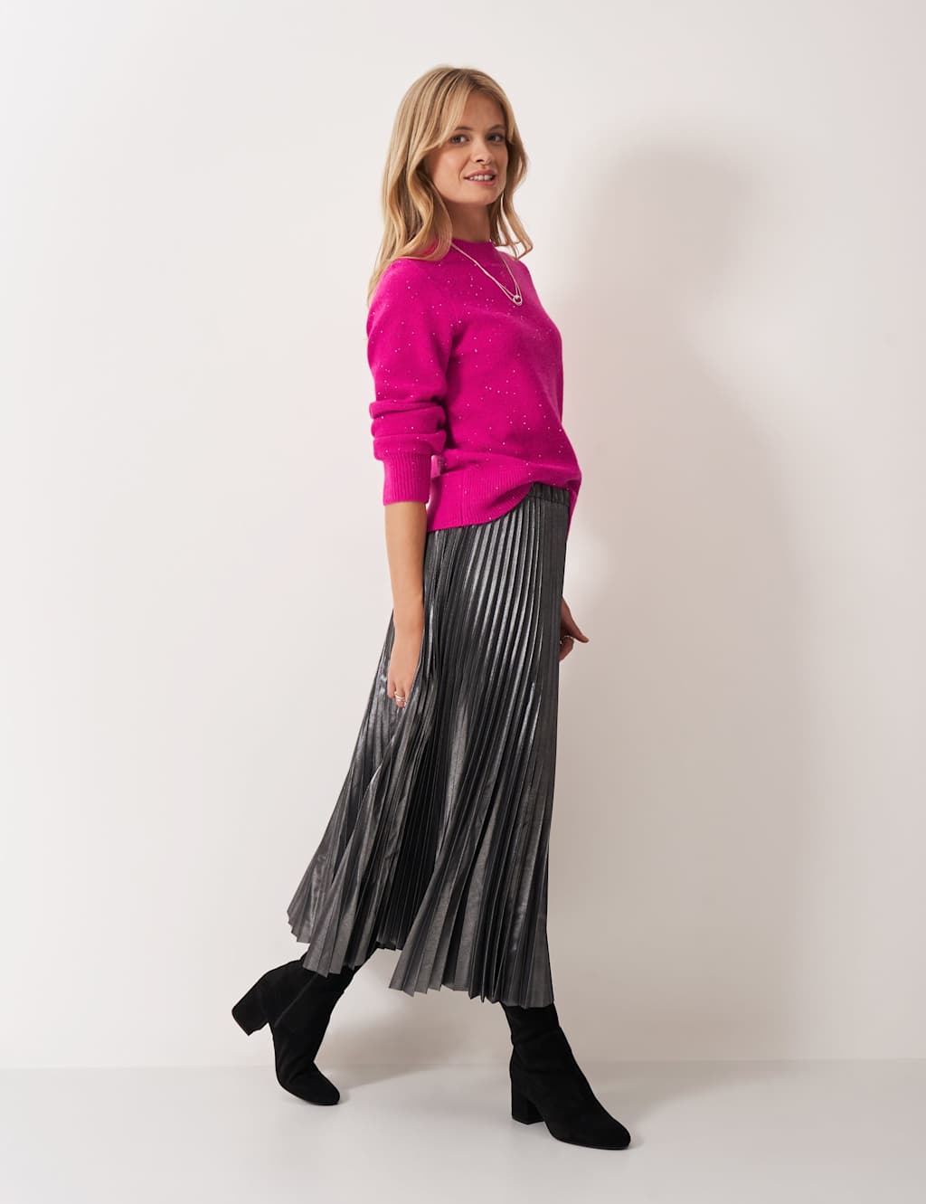 Crew Clothing Sparkly Crew Neck Balloon Sleeve Jumper Blush