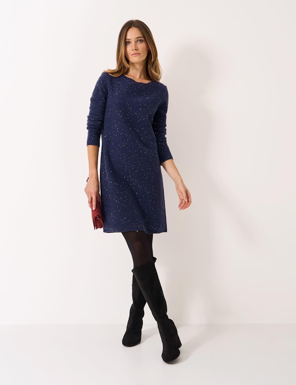 Crew Clothing Sparkly Round Neck Mini Jumper Dress Navy