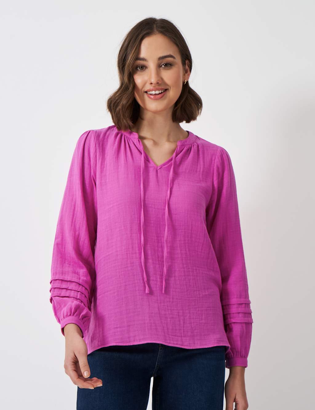 Pure Cotton Tie Neck Blouse