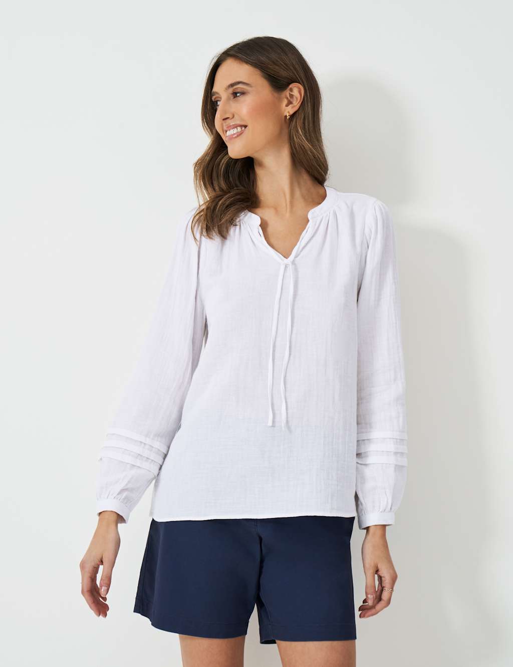 Pure Cotton Tie Neck Blouse