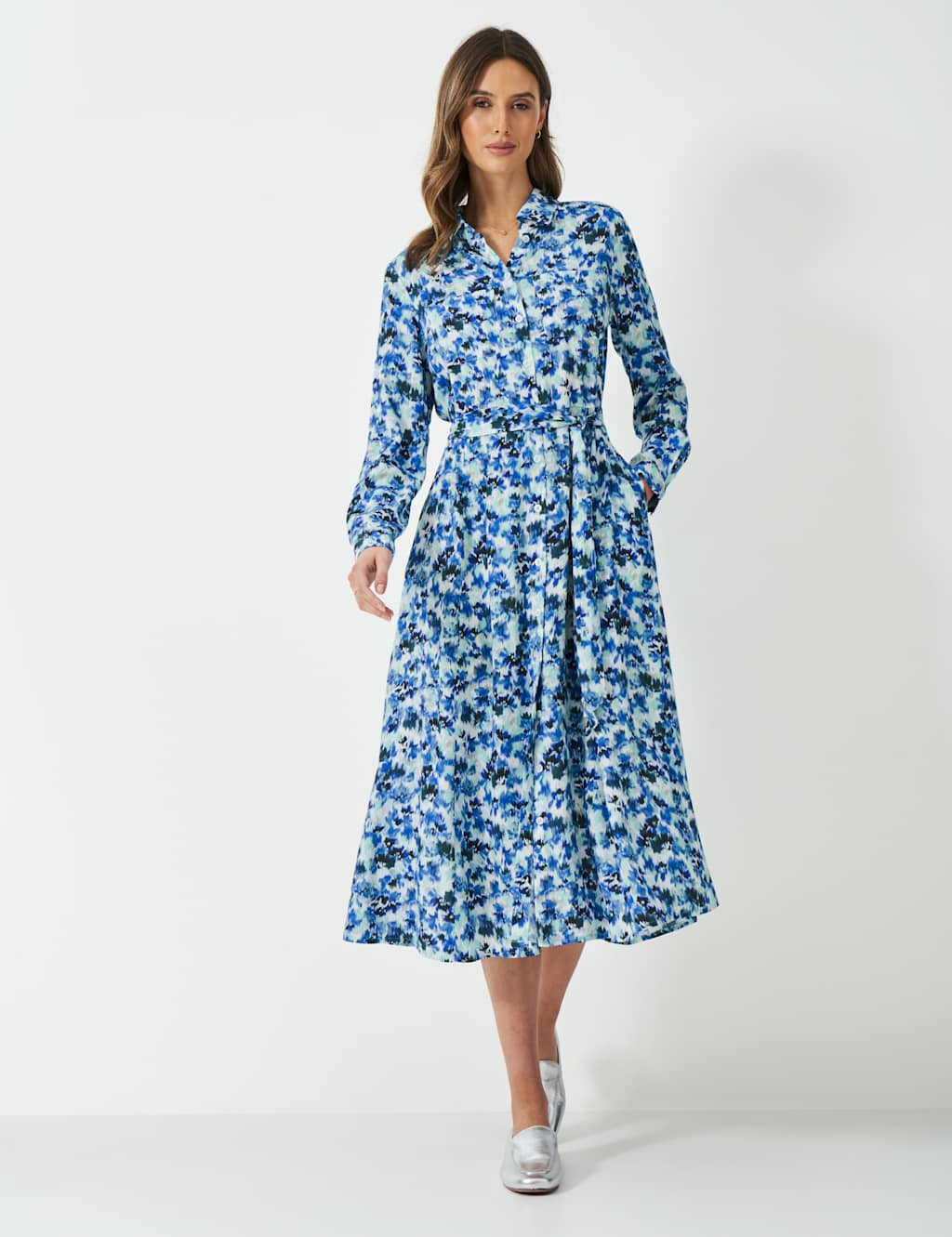 Floral Belted Midi Shirt Dress