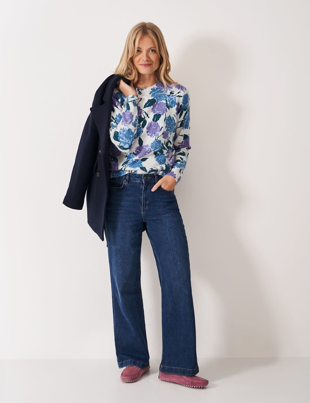 Crew Clothing Floral Crew Neck Jumper Blue Mix