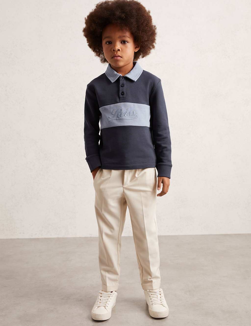 Reiss Pure Cotton Embroidered Polo Shirt (3-14 Yrs) Blue Mix