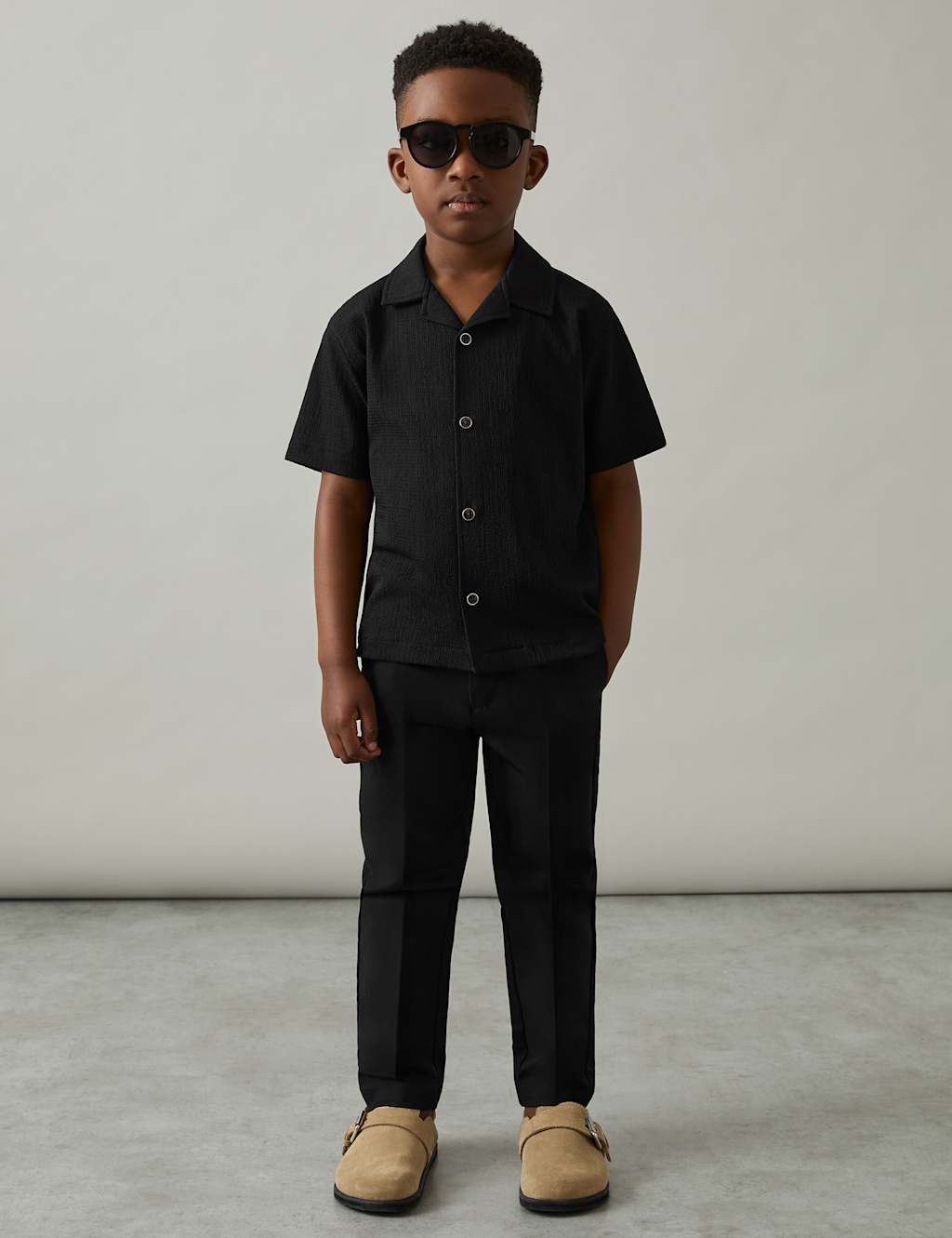 Textured Cuban Collar Shirt (3-14 Yrs)