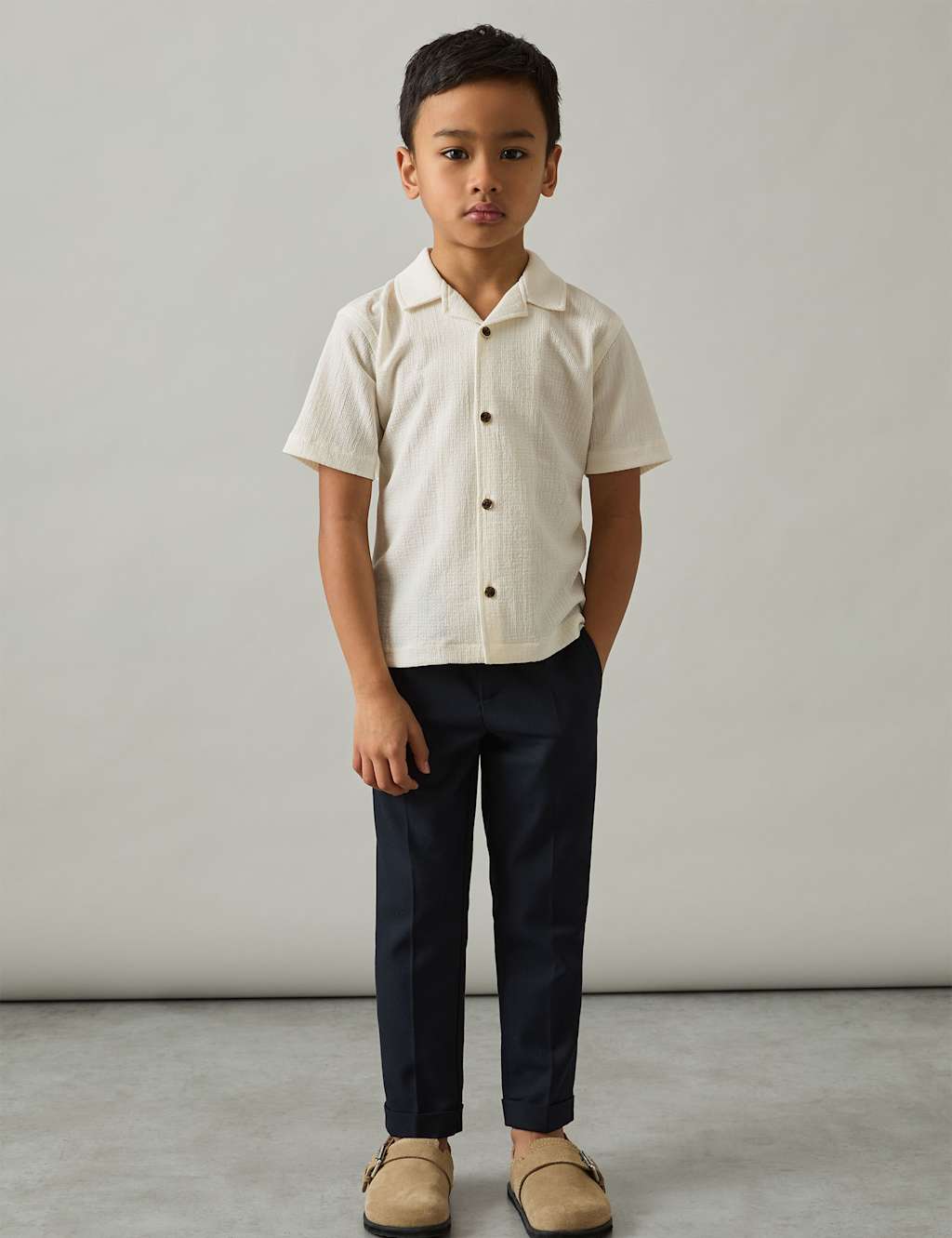 Textured Cuban Collar Shirt (3-14 Yrs)