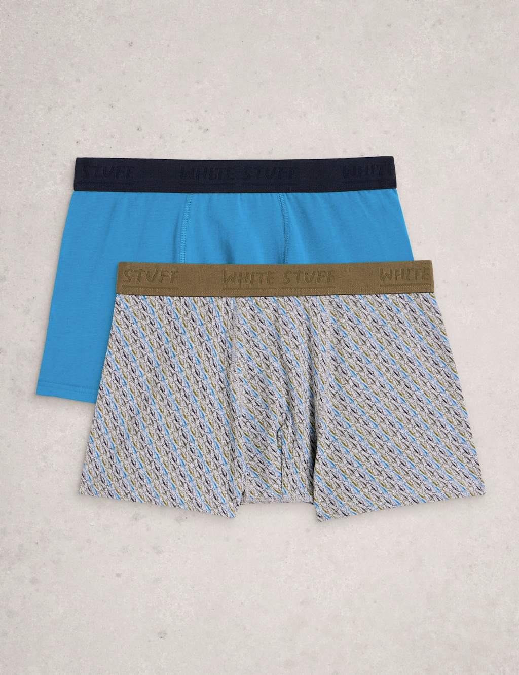 White Stuff Men's 2 Pack Cotton Rich Fish & Plain Boxers - M - Green Mix - Available at M&S