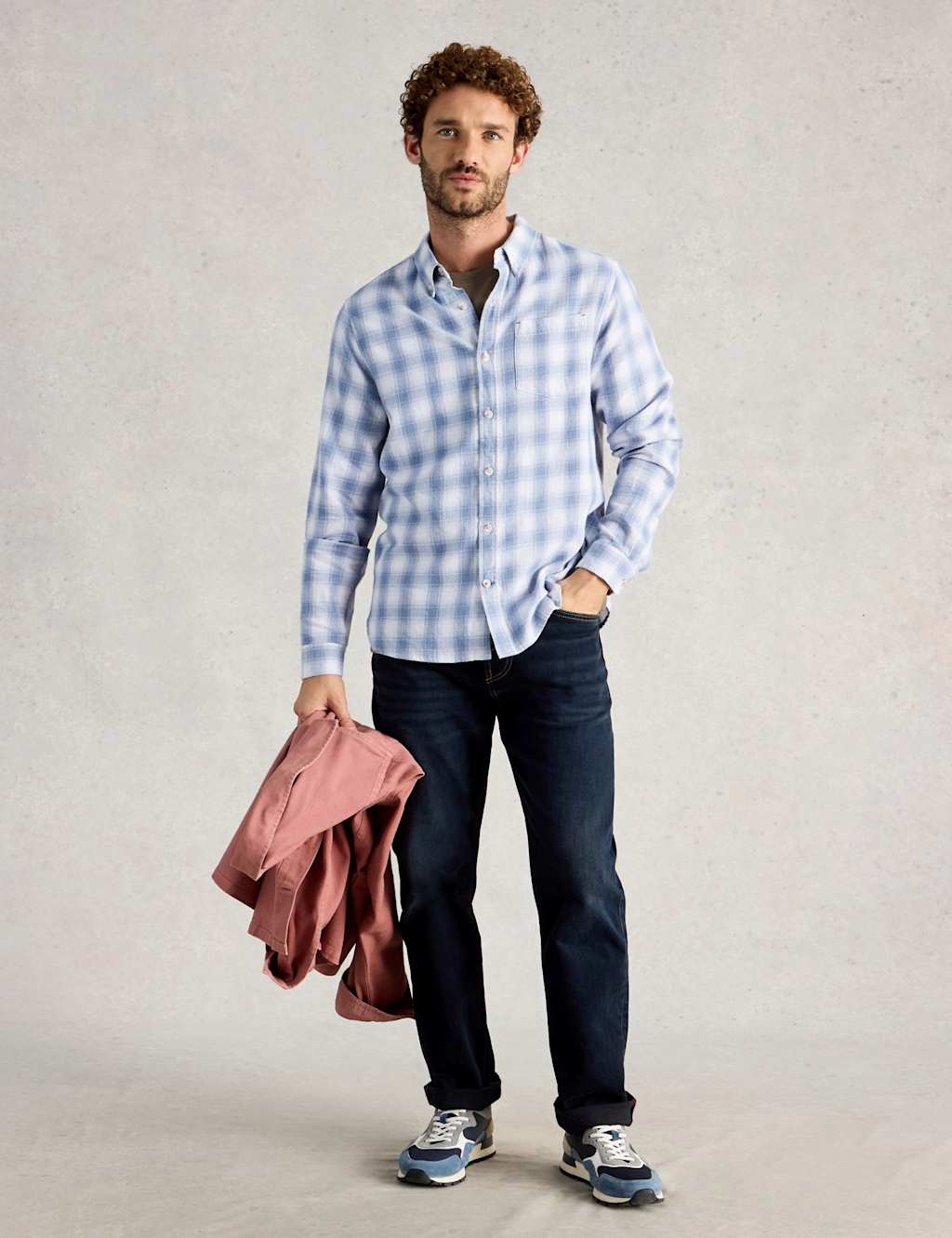 White Stuff Men's Regular Fit Pure Cotton Checked Shirt - XL - Blue Mix - Available at M&S