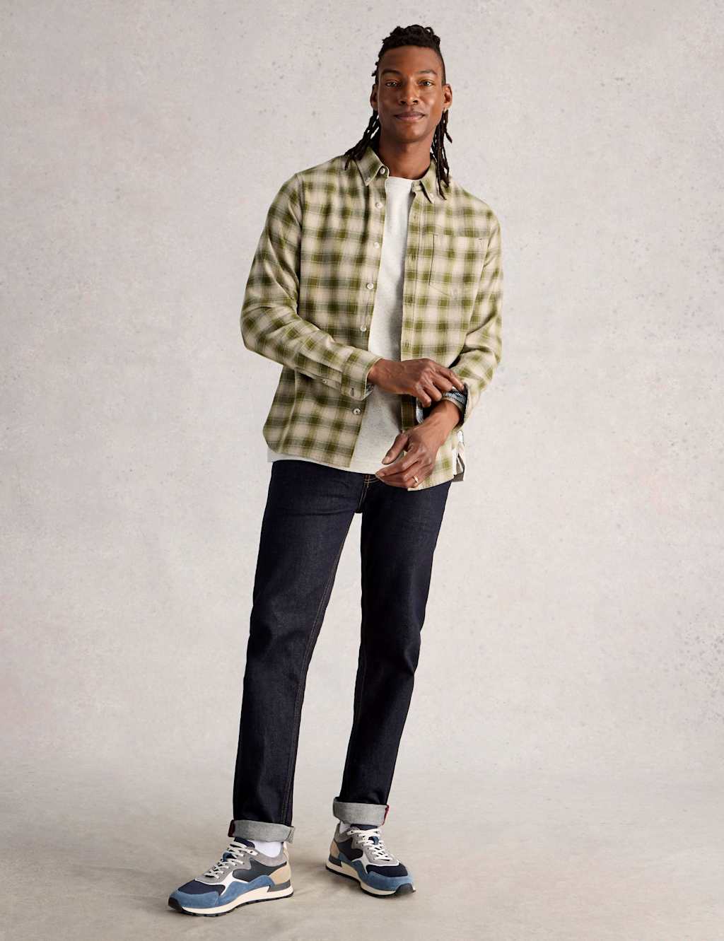 White Stuff Men's Regular Fit Pure Cotton Checked Shirt - M - Green Mix - Available at M&S