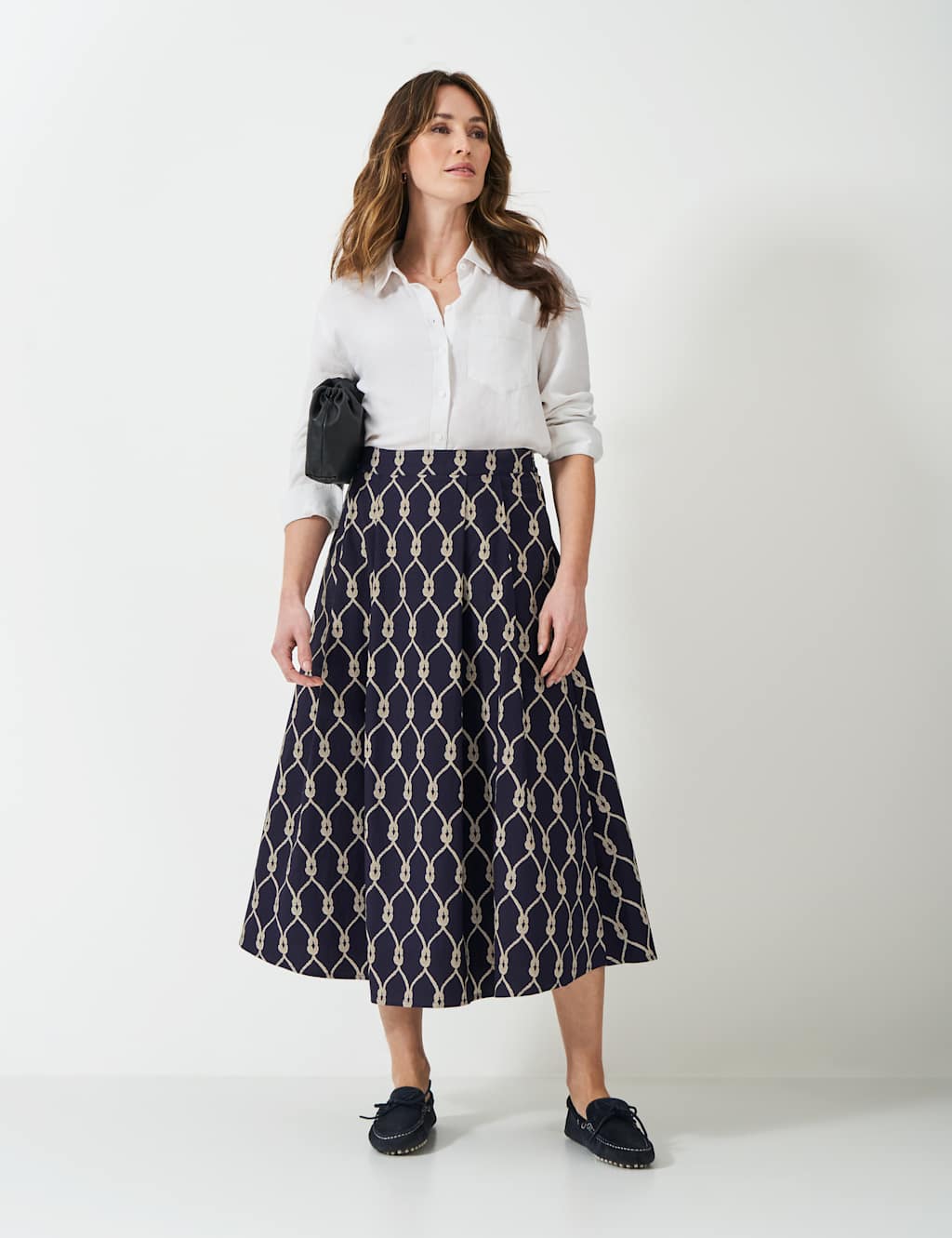 Pure Cotton Geometric Midi A-Line Skirt