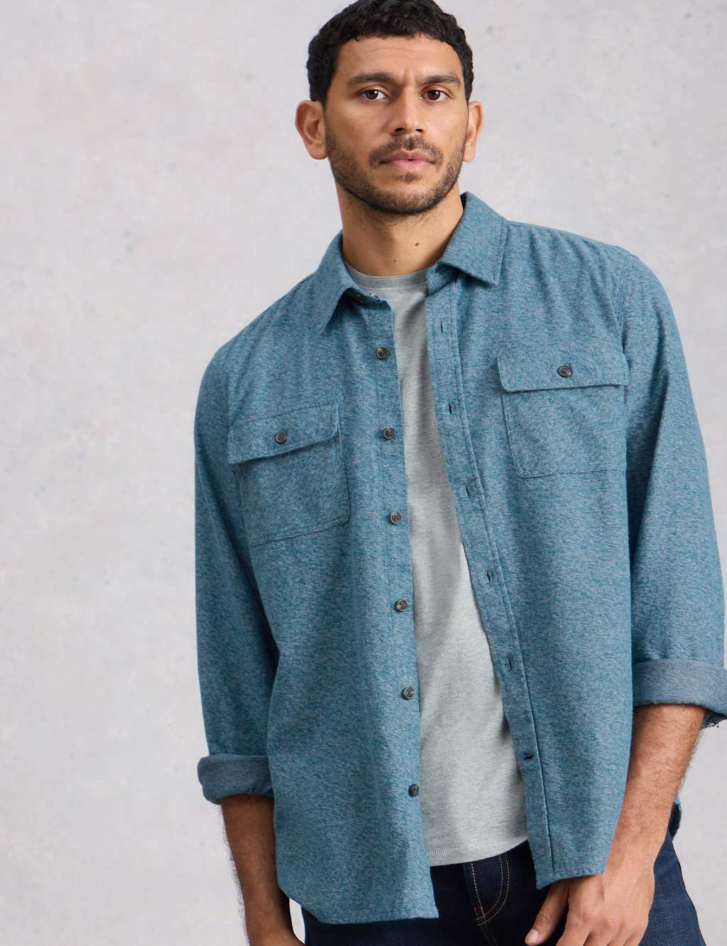 White Stuff Men's Regular Fit Pure Cotton Textured Shirt - M - Blue - Available at M&S
