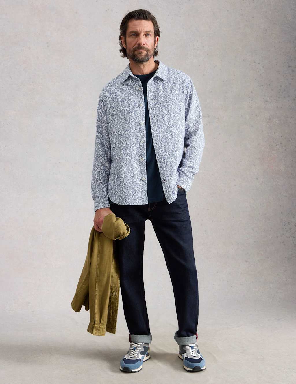 White Stuff Men's Pure Cotton Vine Print Shirt - L - White Mix - Available at M&S