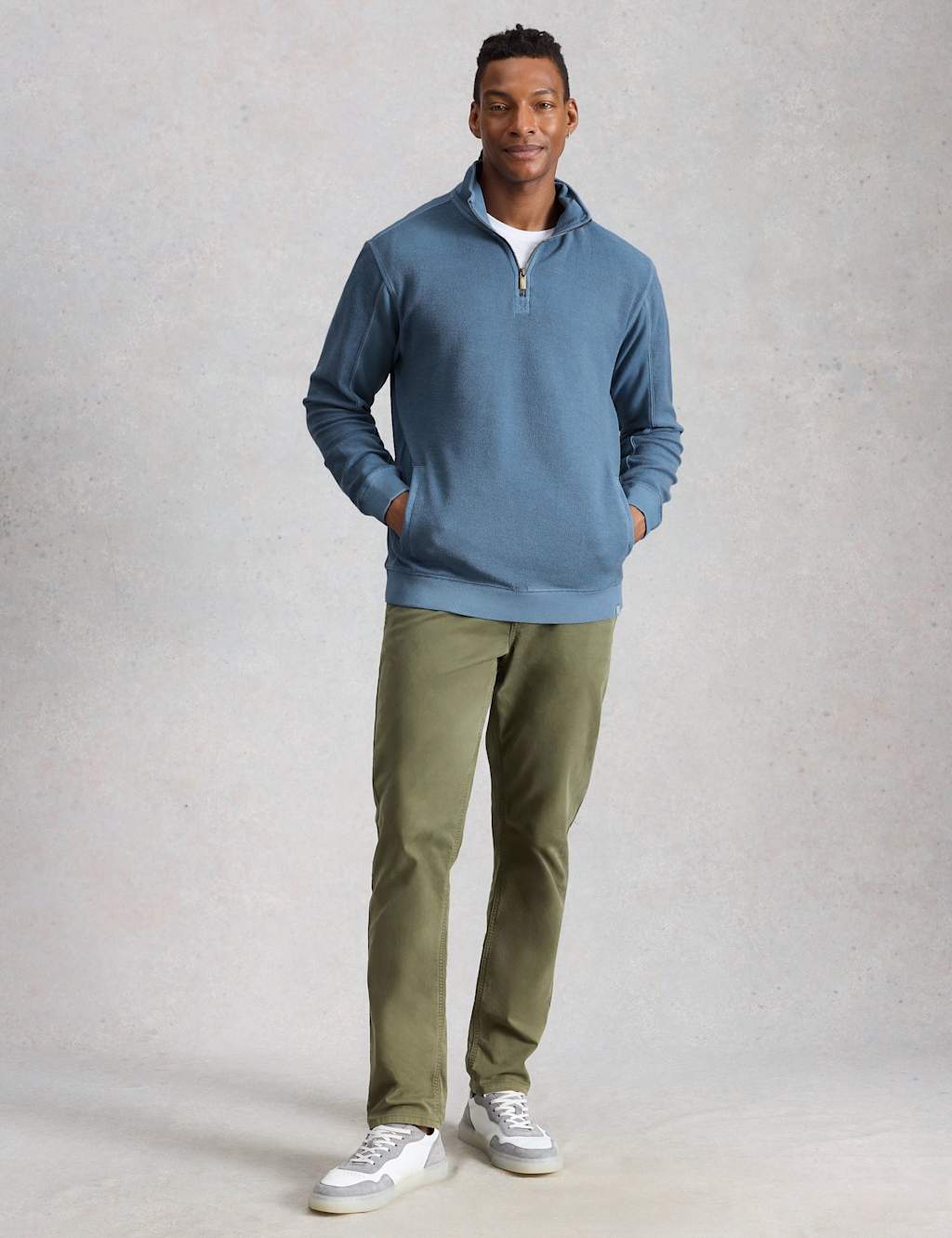White Stuff Men's Pure Cotton Half Zip Sweatshirt - L - Blue - Available at M&S