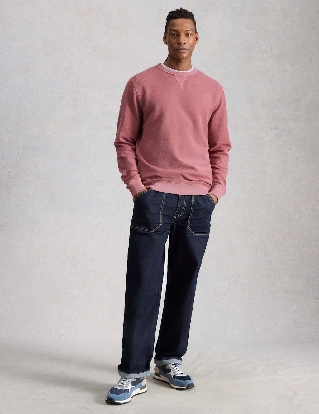 White Stuff Men's Pure Cotton Textured Crew Neck Sweatshirt - L - Pink - Available at M&S