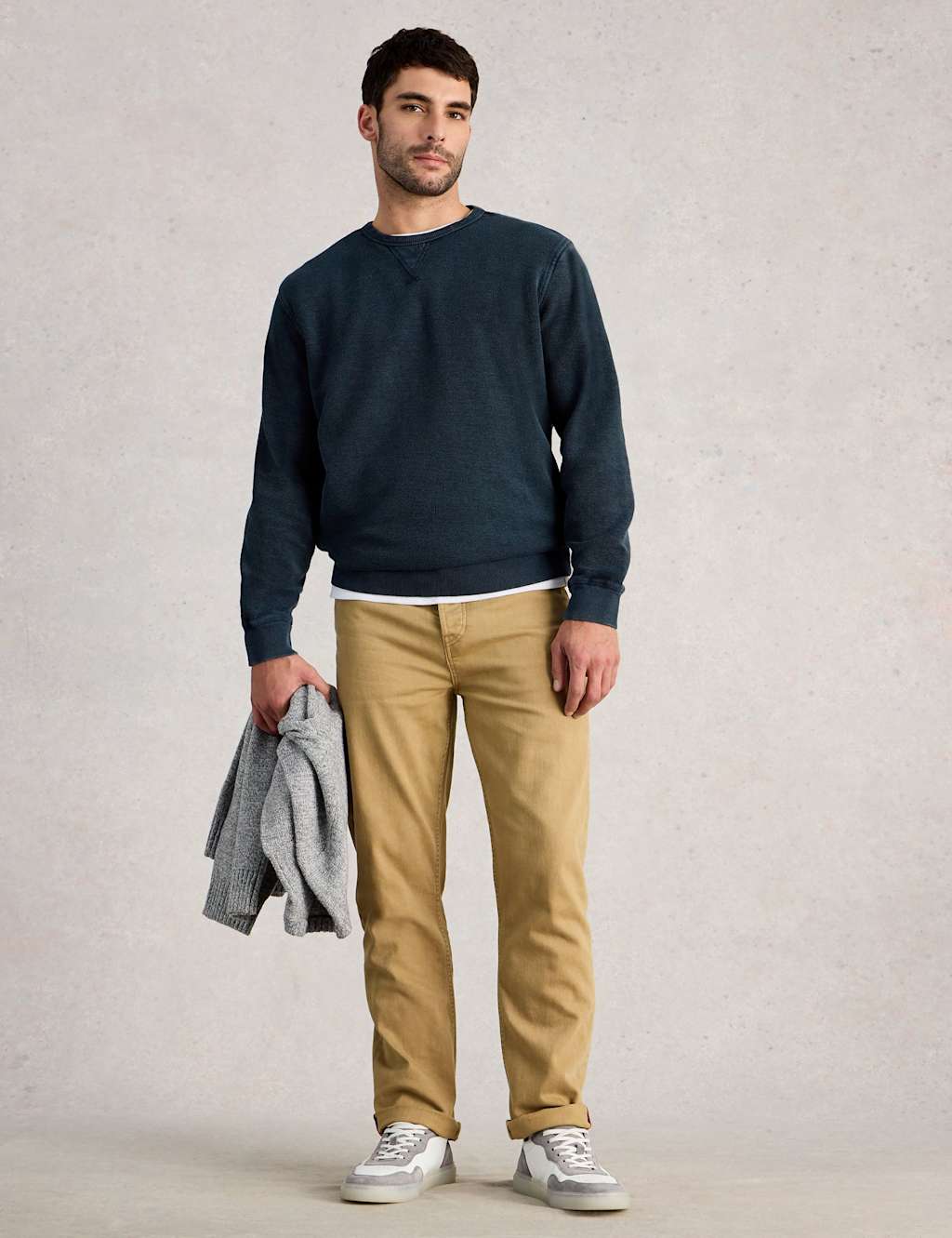 White Stuff Men's Pure Cotton Textured Crew Neck Sweatshirt - L - Navy - Available at M&S