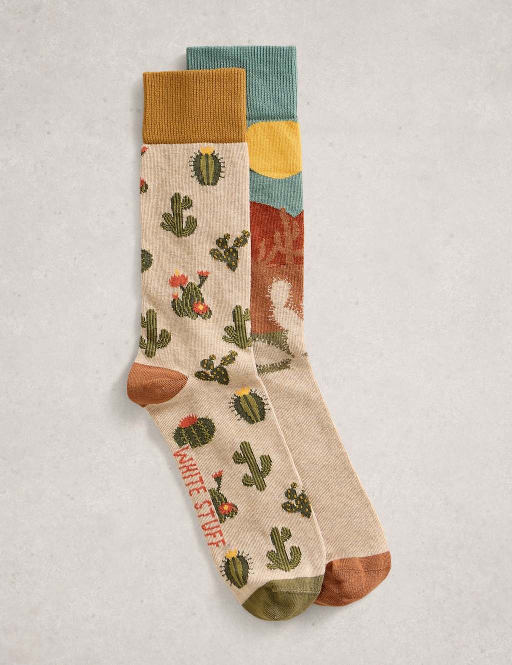 White Stuff Men's 2 Pack Cactus Novelty Cotton Rich Socks - 10-12 - Orange Mix - Available at M&S