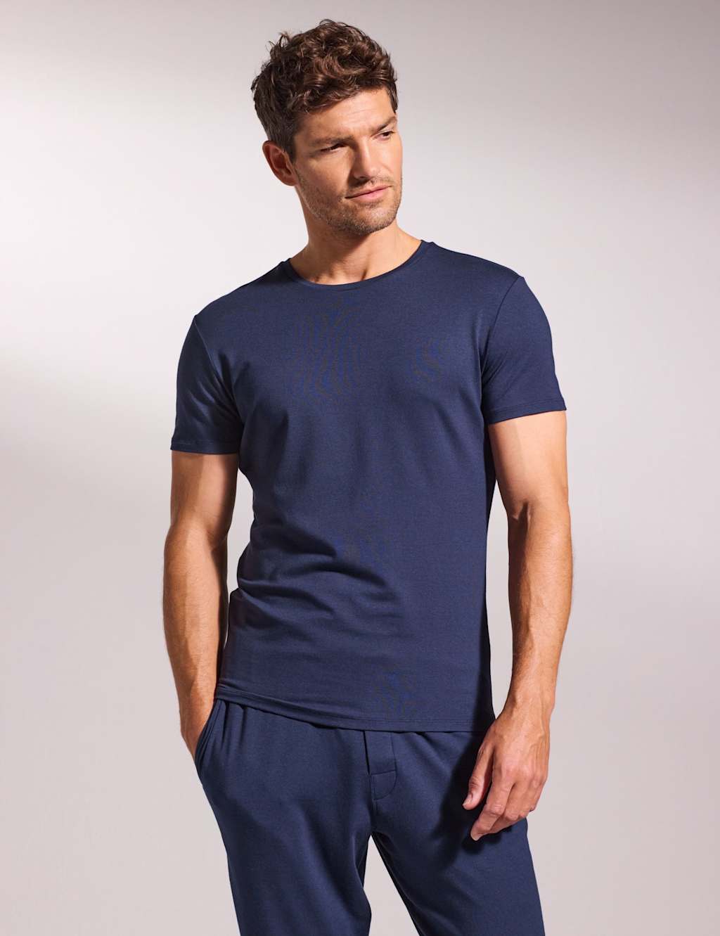 David Gandy Wellwear Men's Premium Cotton Modal Crew Neck Pyjama Tee - L - Navy - Available at M&S