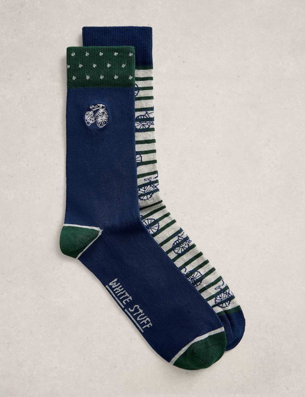 White Stuff Men's 2 Pack Bicycles Cotton Rich Socks - 10-12 - Natural Mix - Available at M&S