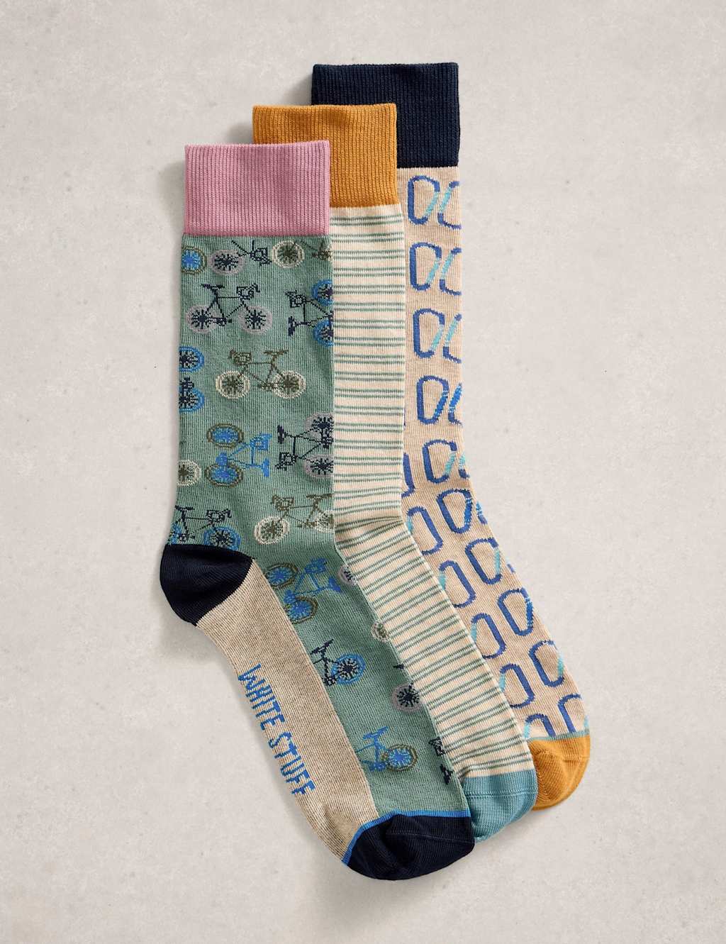 White Stuff Men's 3 Pack Bicycles Socks - 7-9 - Natural Mix - Available at M&S