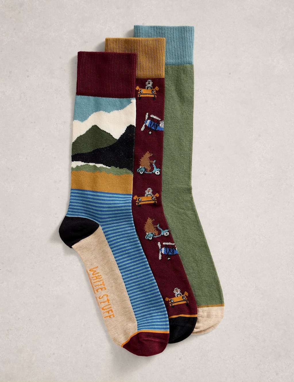 White Stuff Men's 3 Pack Cotton Rich Assorted Socks - 10-12 - Purple Mix - Available at M&S