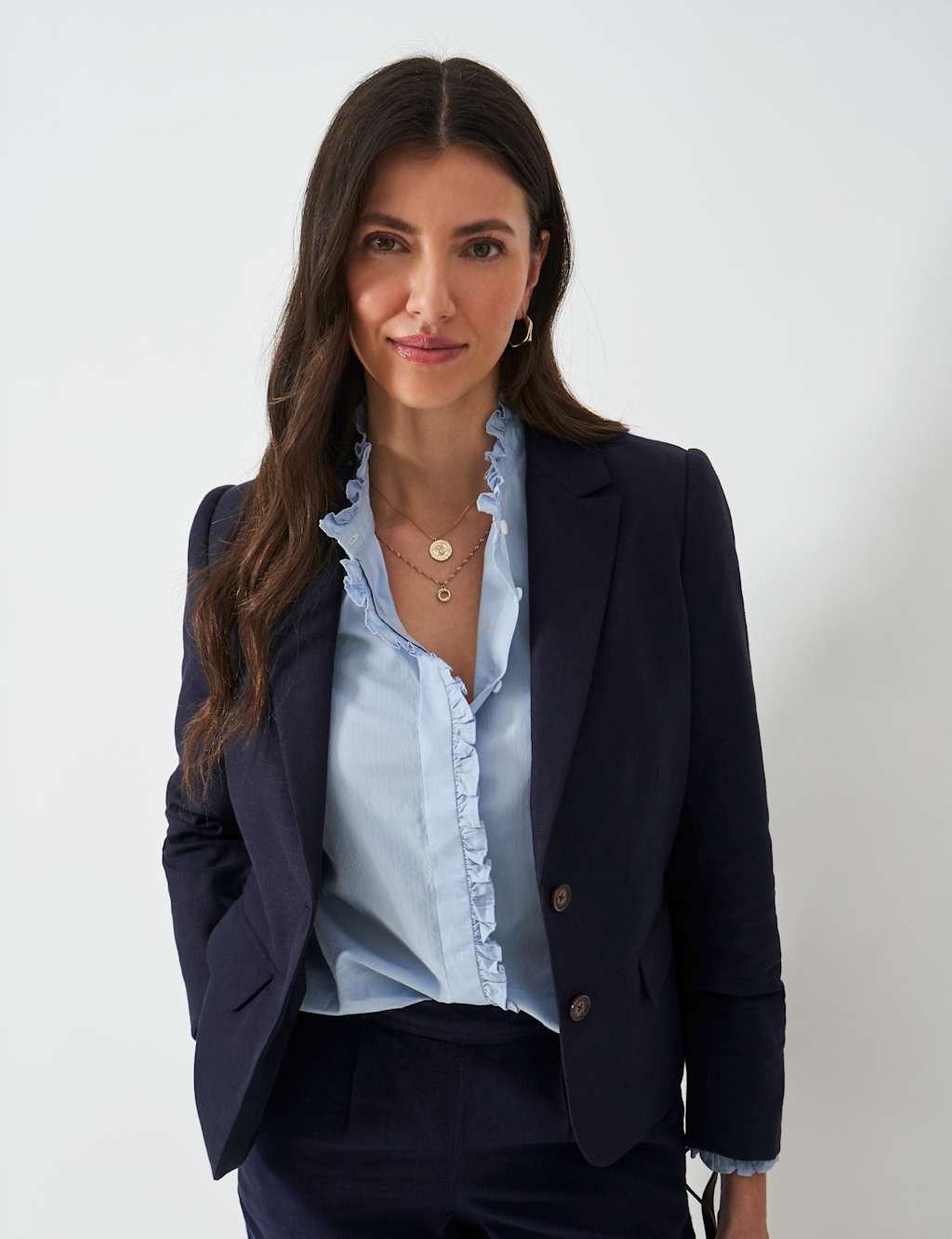 Linen Blend Single Breasted Blazer