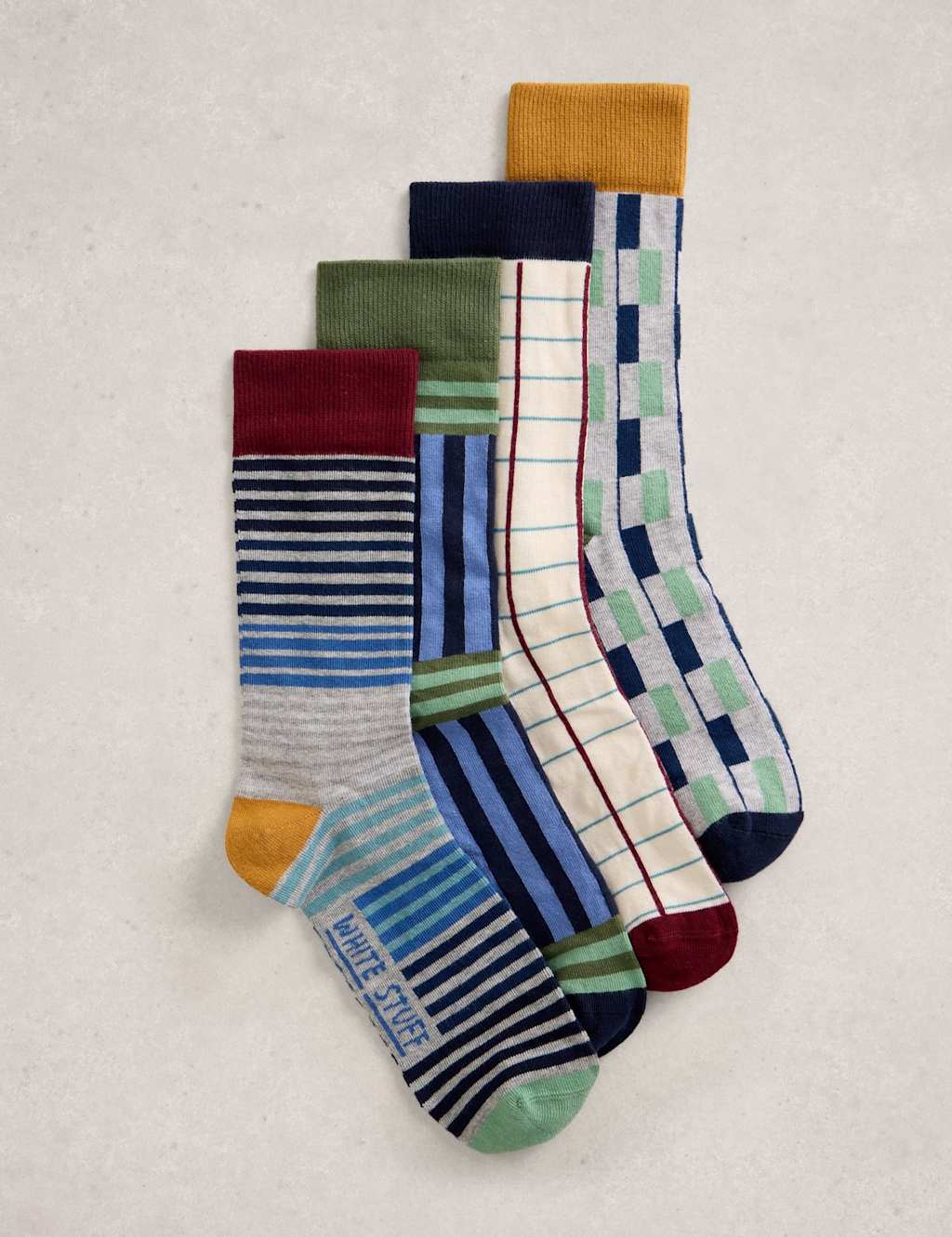 White Stuff Men's 4 Pack Cotton Rich Printed Ankle Socks - 10-12 - Green Mix - Available at M&S
