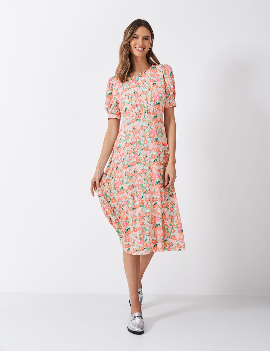 Jersey Floral Midi Tea Dress