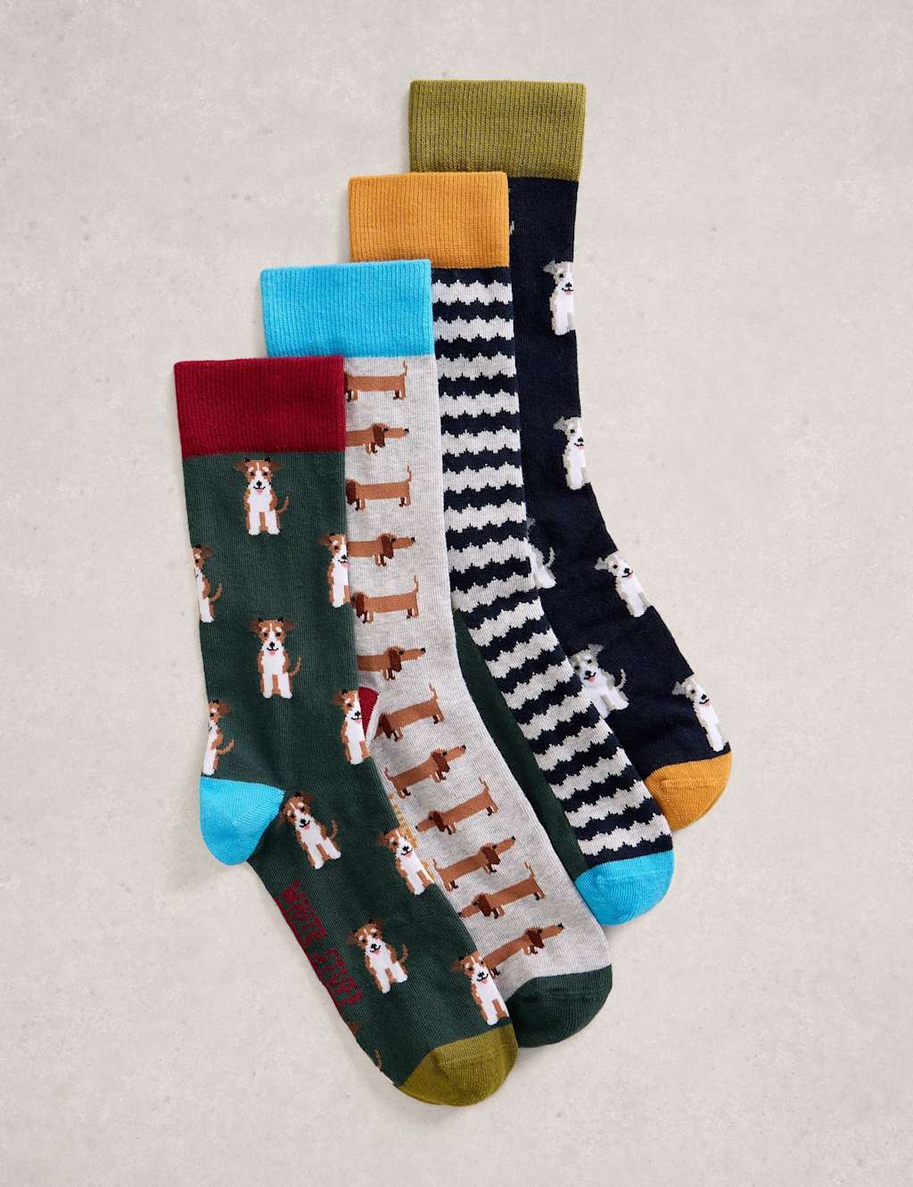 White Stuff Men's 4 Pack Novelty Dog Cotton Rich Ankle Socks - 7-9 - Grey Mix - Available at M&S