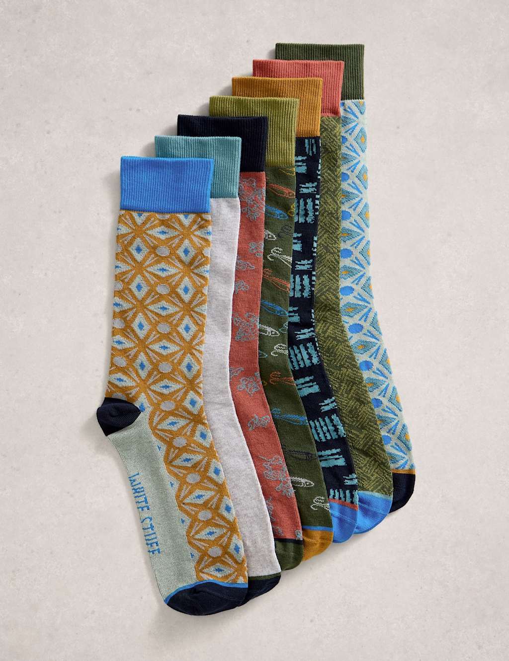 White Stuff Men's 7 Pack Cotton Rich Novelty Socks - 10-12 - Green Mix - Available at M&S