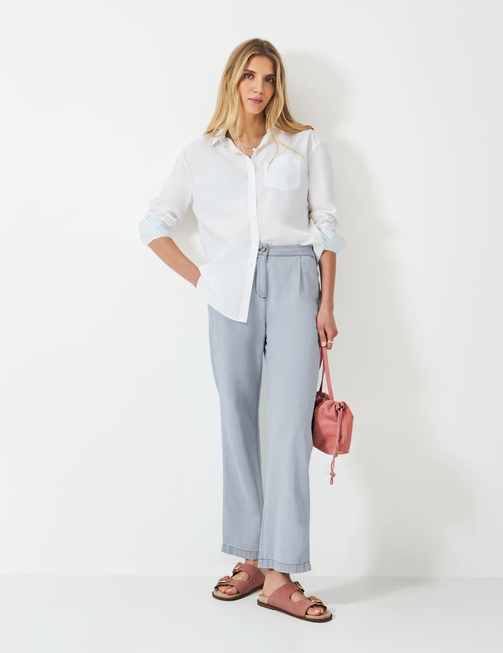 Mid Rise Pleat Front Straight Leg Jeans