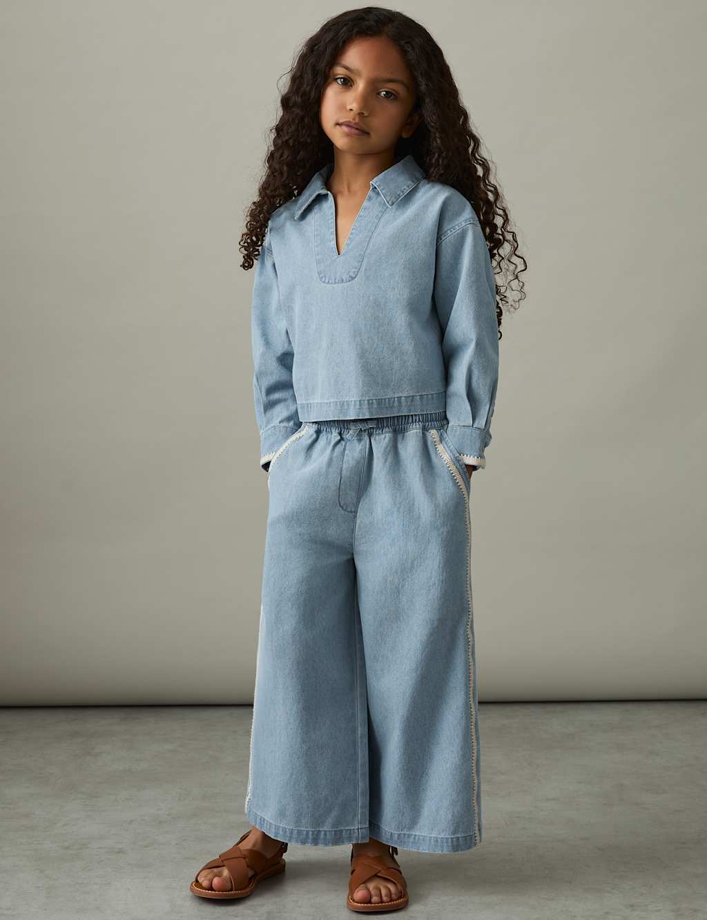 Pure Cotton Chambray Collared Top (4-14 Yrs)