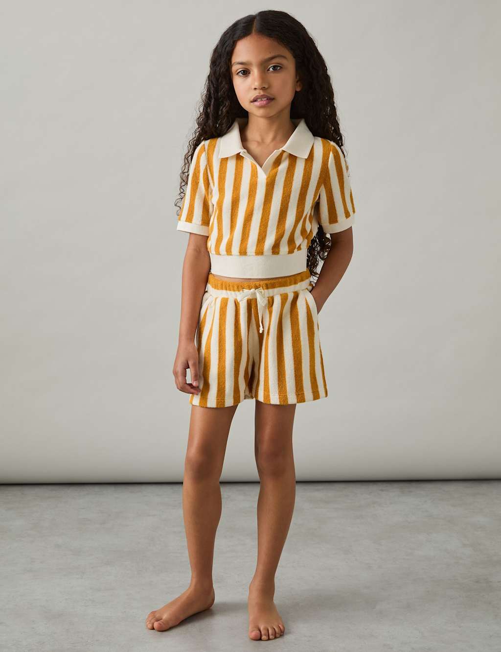 Reiss Girls 2pc Cotton Blend Striped Top & Shorts Outfit (4-14 Yrs) - 8-9 Y - Yellow Mix, Yellow Mix