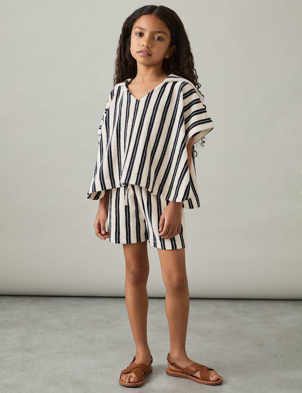 2pc Cotton Blend Striped Top & Shorts Outfit (4-14 Yrs)