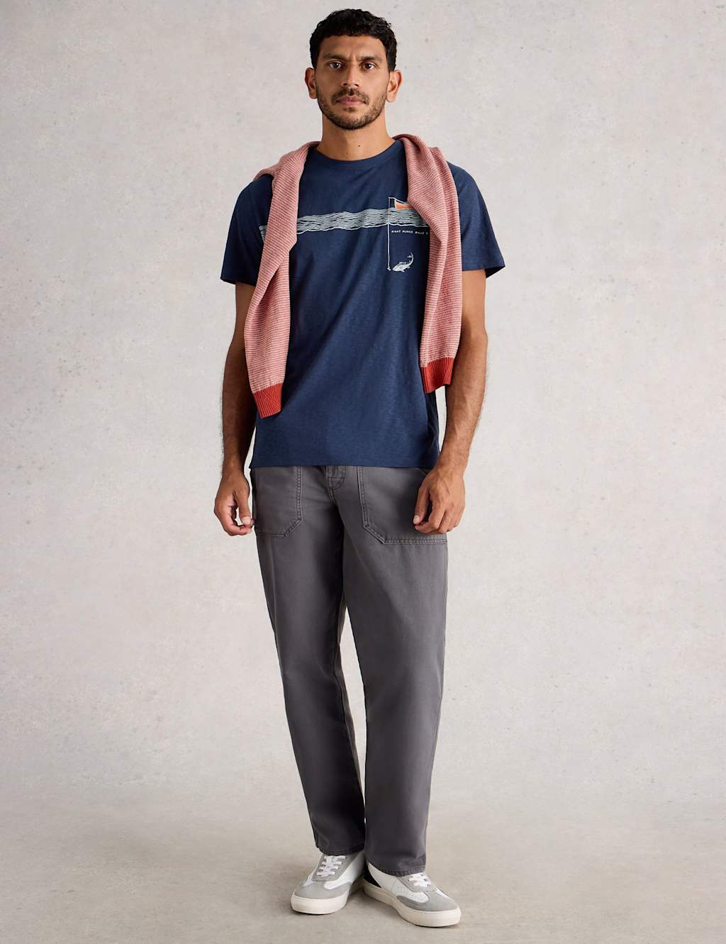 White Stuff Men's Pure Cotton Fishing Graphic T-Shirt - XL - Navy Mix - Available at M&S