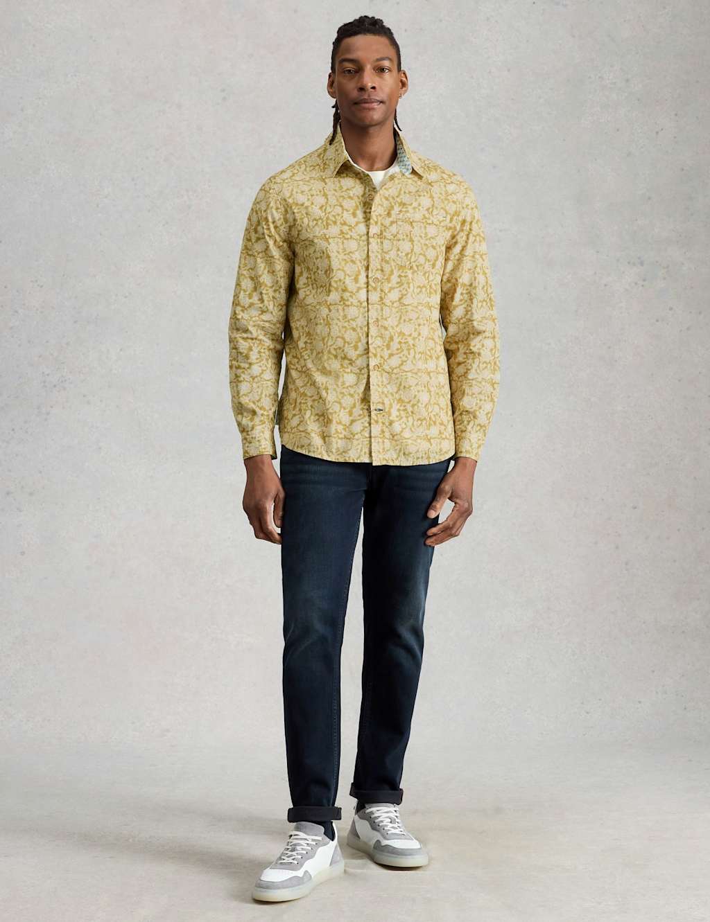 White Stuff Men's Regular Fit Pure Cotton Shirt - M - Yellow Mix - Available at M&S