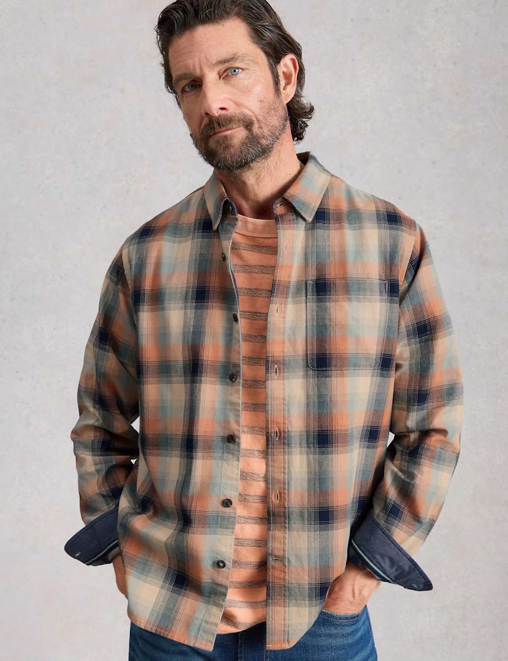 White Stuff Men's Regular Fit Pure Cotton Checked Shirt - M - Blue Mix - Available at M&S