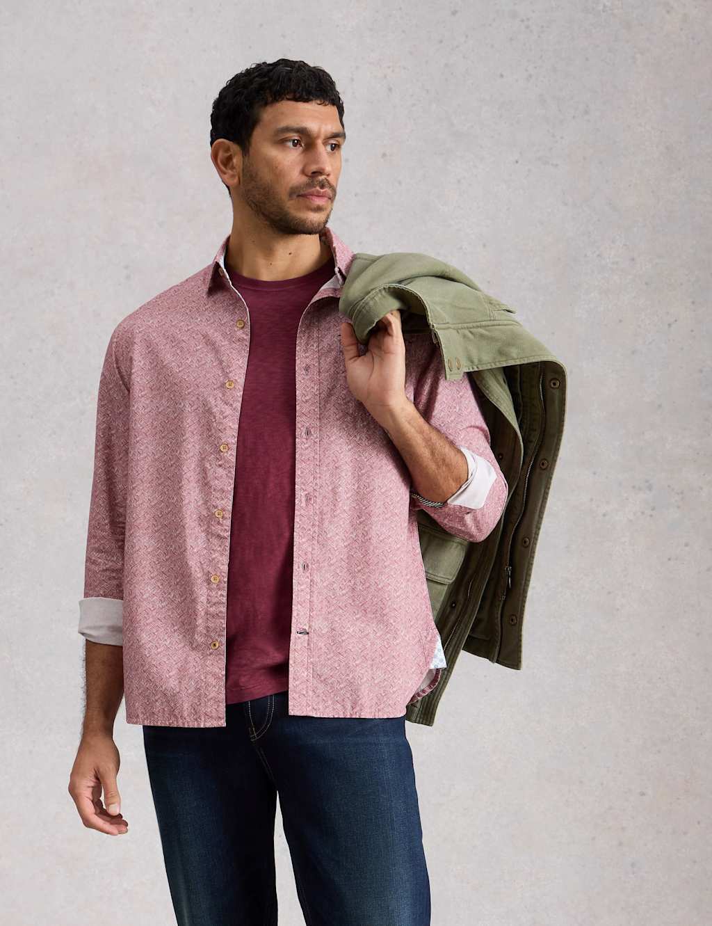 White Stuff Men's Regular Fit Pure Cotton Shirt - M - Pink Mix - Available at M&S