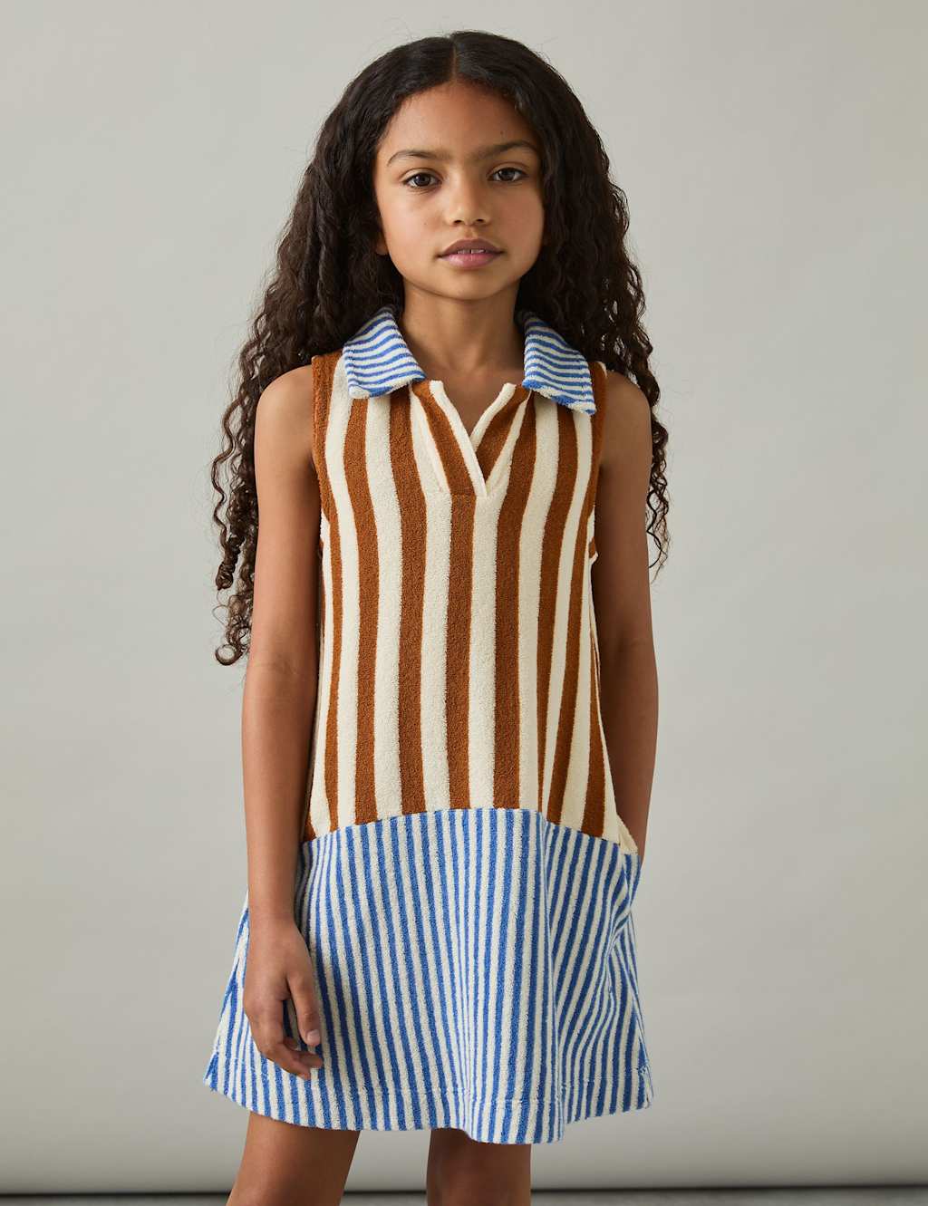 Cotton Blend Towelling Striped Dress (4-14 Yrs)