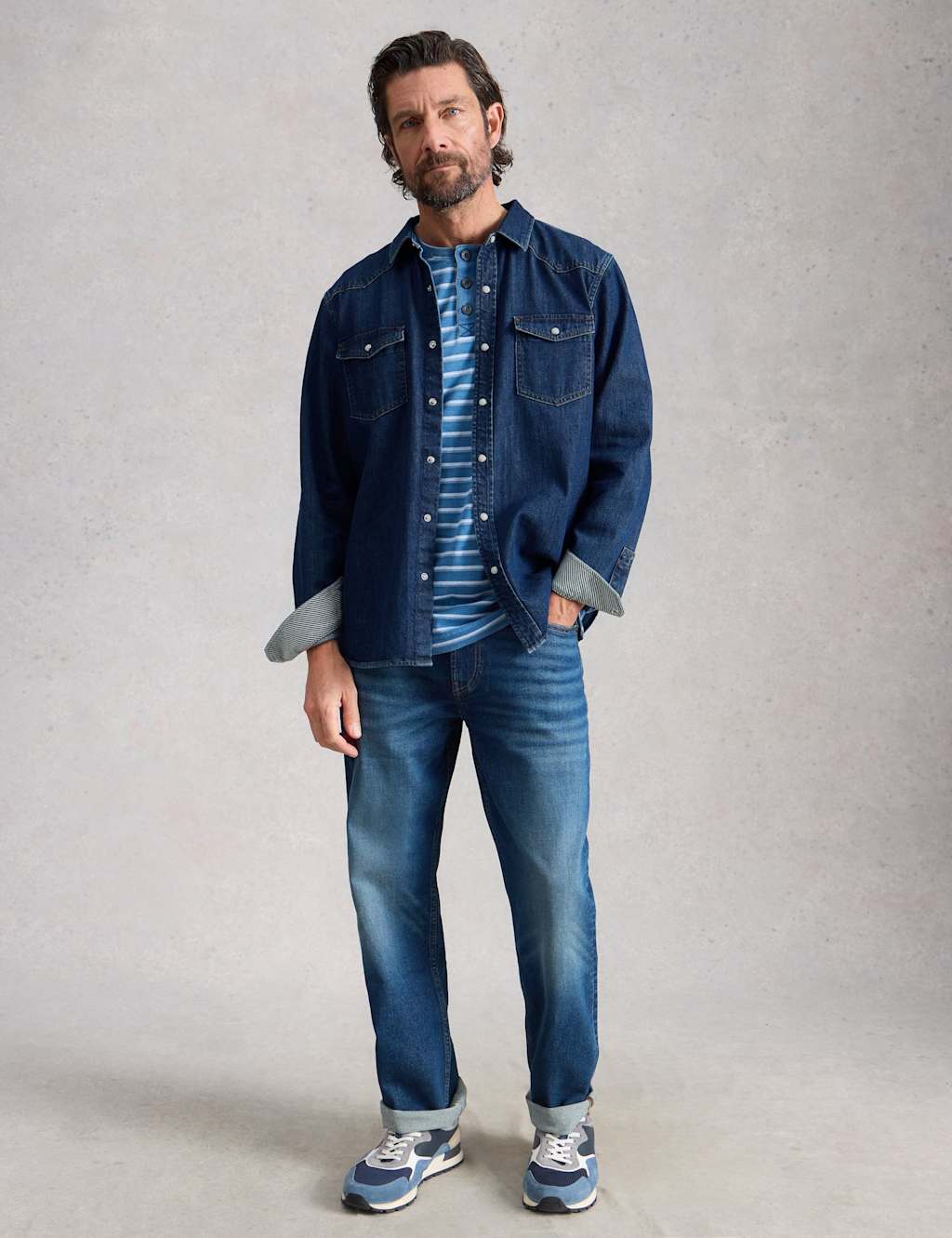 White Stuff Men's Regular Fit Pure Cotton Striped Shirt - M - Dark Blue Denim - Available at M&S