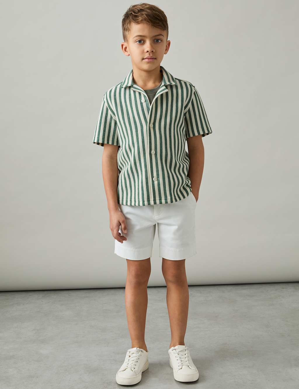 Cotton Rich Striped Knitted Cuban Shirt (3-14 Yrs)