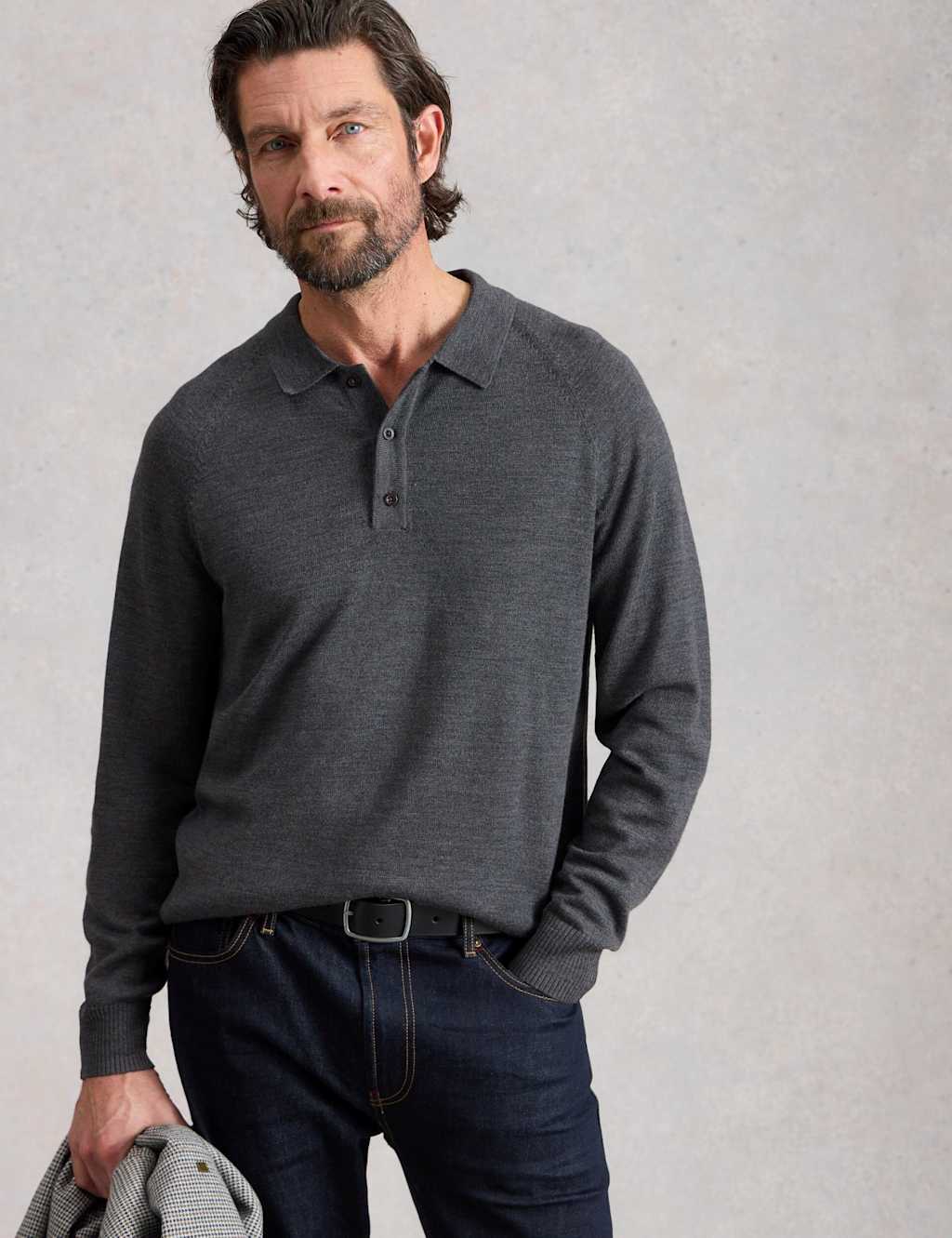 White Stuff Men's Pure Merino Wool Polo Neck Half Zip Jumper - L - Grey - Available at M&S